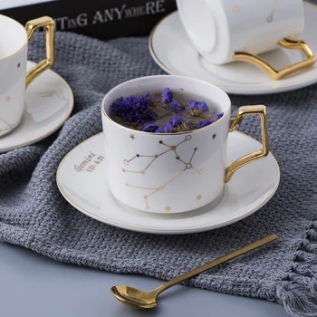 

Luxury Tea Cup Porcelain Saucer Sets Mug Espresso Cups Gold White Textured Pottery Nordic Handmade Ceramic Kubki Nordic Gift E60