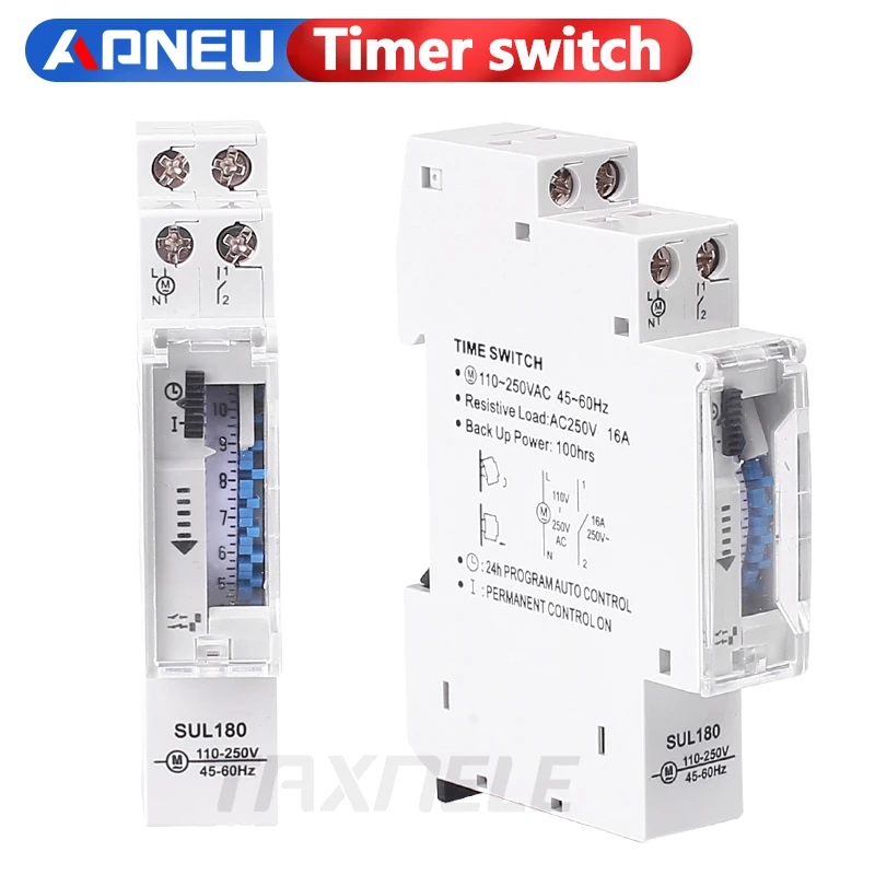 

DIN Rail SUL180 Time Switch Mechanical Timer Switch 24 Hours Programmable Timer 16A Time Switch