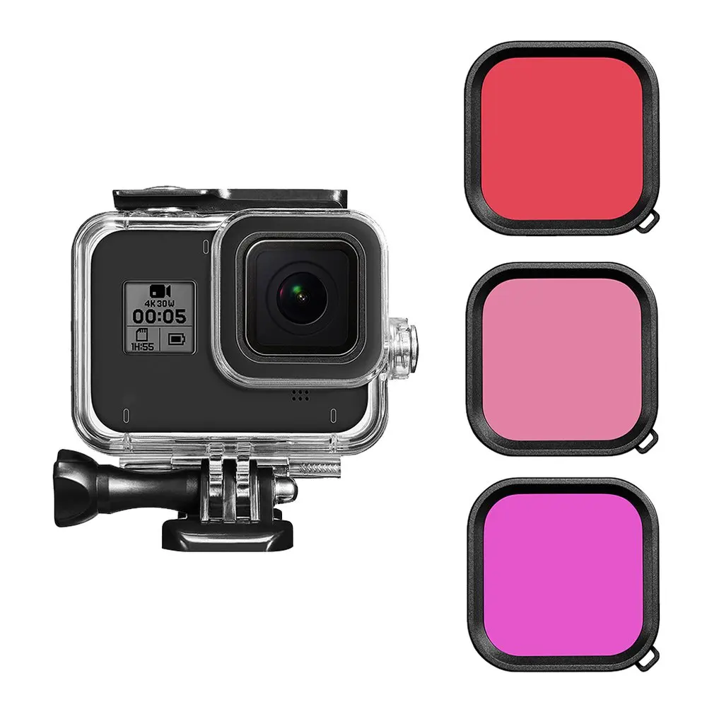 Водонепроницаемый чехол для GoPro 8, защитный чехол для дайвинга и плавания, фиолетовый, розовый, красный фильтр для экшн-камеры GoPro Hero 8