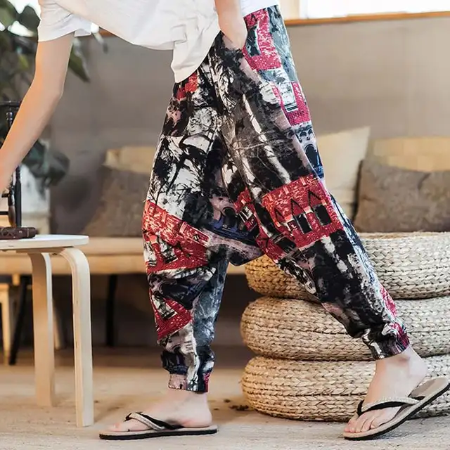 Incerun-retro print harem pants para homens, corredores de algodão,  folgado, solto, estilo nepal, casual, tamanho