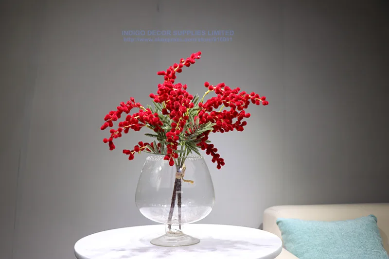 Индиго-5 шт. маленький размер красный Мимоза букет домашнее украшение японская вишня Свадебный искусственный цветок Вечеринка