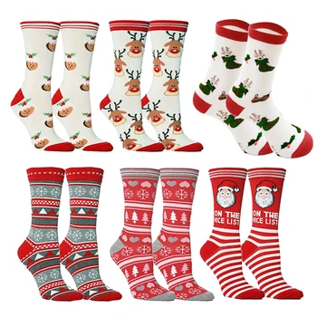 

6pairs Cartoon Santa Claus Casual Holiday Cotton Blend For Adults Unisex Winter Ankle New Year Christmas Socks Warm Fashion Gift