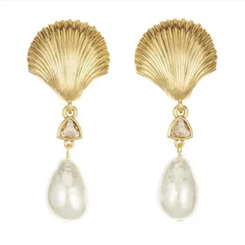 

Timeless Wonder Crystal Geo Pearl Shell Drop Earrings Women Fancy Jewelry Statment Gothic Boho Top Runway Designer Rare New 3577