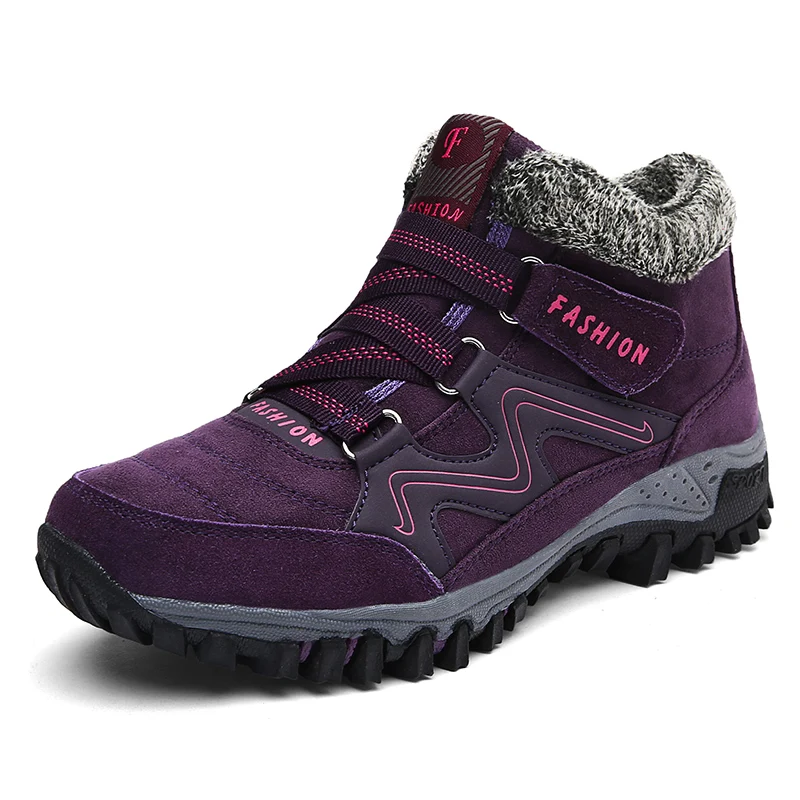 PHERON/женские ботинки; женские теплые ботинки на меху; водонепроницаемые зимние ботинки; кроссовки для путешествий; короткая плюшевая походная обувь - Цвет: Фиолетовый