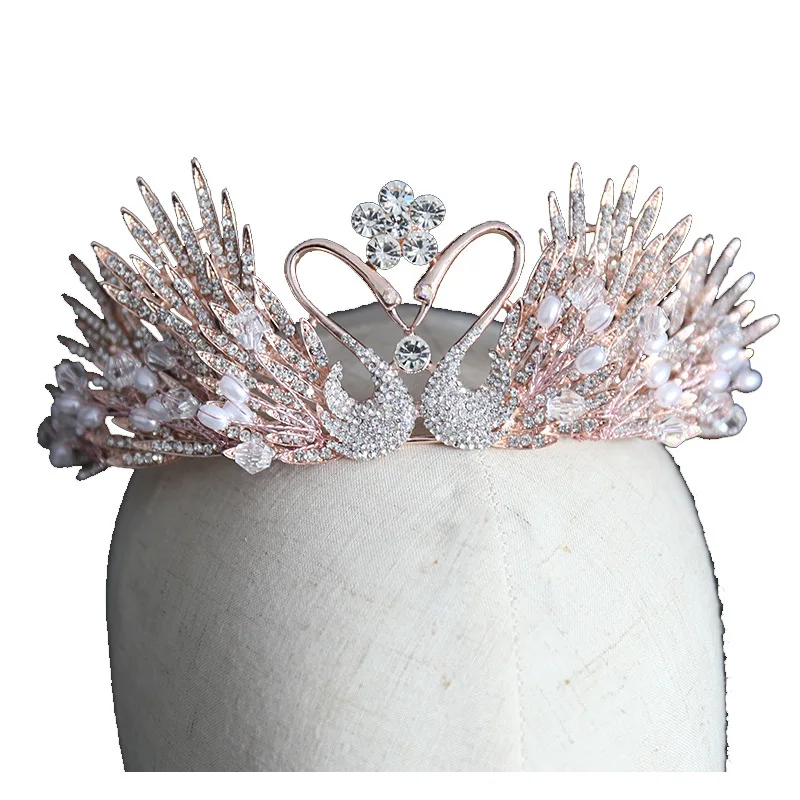 Vintage Swan Crown Crystal Women Hair Jewelry Baroque Tiaras And Crowns Queen Princess Diadem For Wedding Pageant Hair Ornament