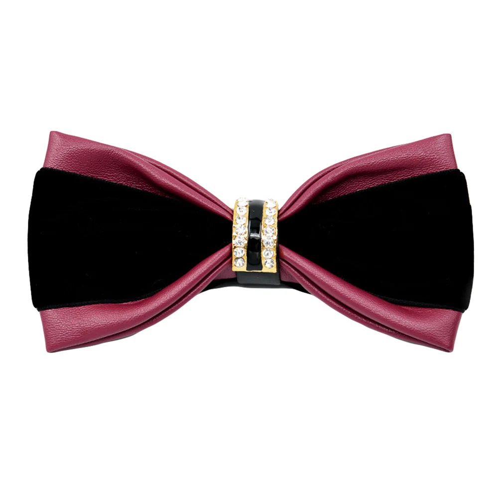Wine Red Мужская бархатная бабочка из искусственной кожи, галстуки для свадебной вечеринки, предварительно завязанные стразы, смокинг, галстук-бабочка BWTRS0341 - Цвет: Wine Red