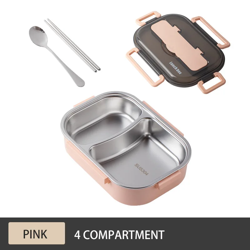 Pink 2 Baispo японский Портативный Ланч-бокс для детей герметичный кухонный пищевой контейнер с столовыми приборами из нержавеющей стали 304 - Цвет: Pink 2