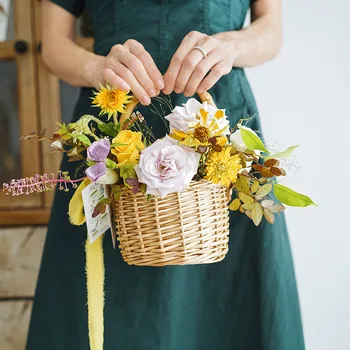 

Handmade Round Basket Rattan Plant Basket Wicker Box Nursery Pots Sea Grass Storage Basket Straw Garden Flower Baskets