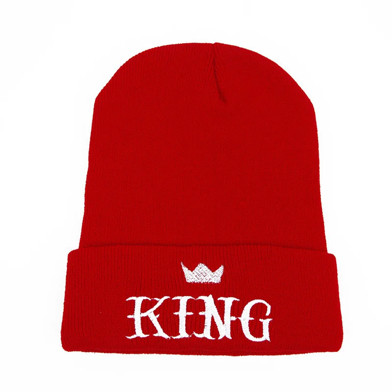 Red-KING Пара вязаная шапка Король Королева Корона шляпа шерстяная теплая шляпа-Кепка с черепом зимняя уличная шляпа пара - Цвет: Red-KING