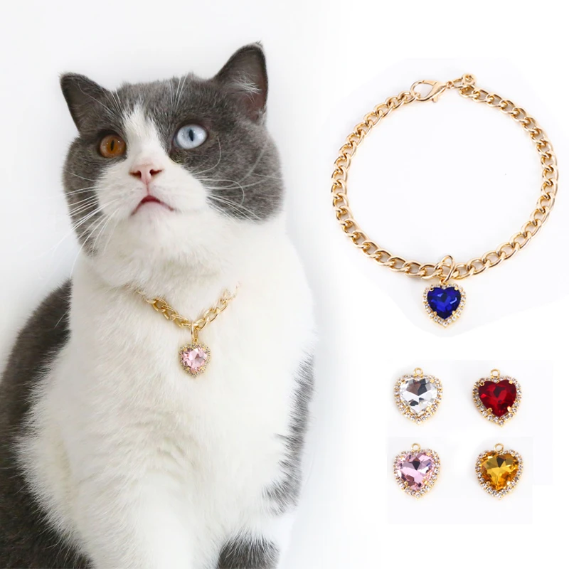Luxury Cat Gold Chain Collar Elegant Rhinestone Buckle Xmas Dog Puppy  Necklace