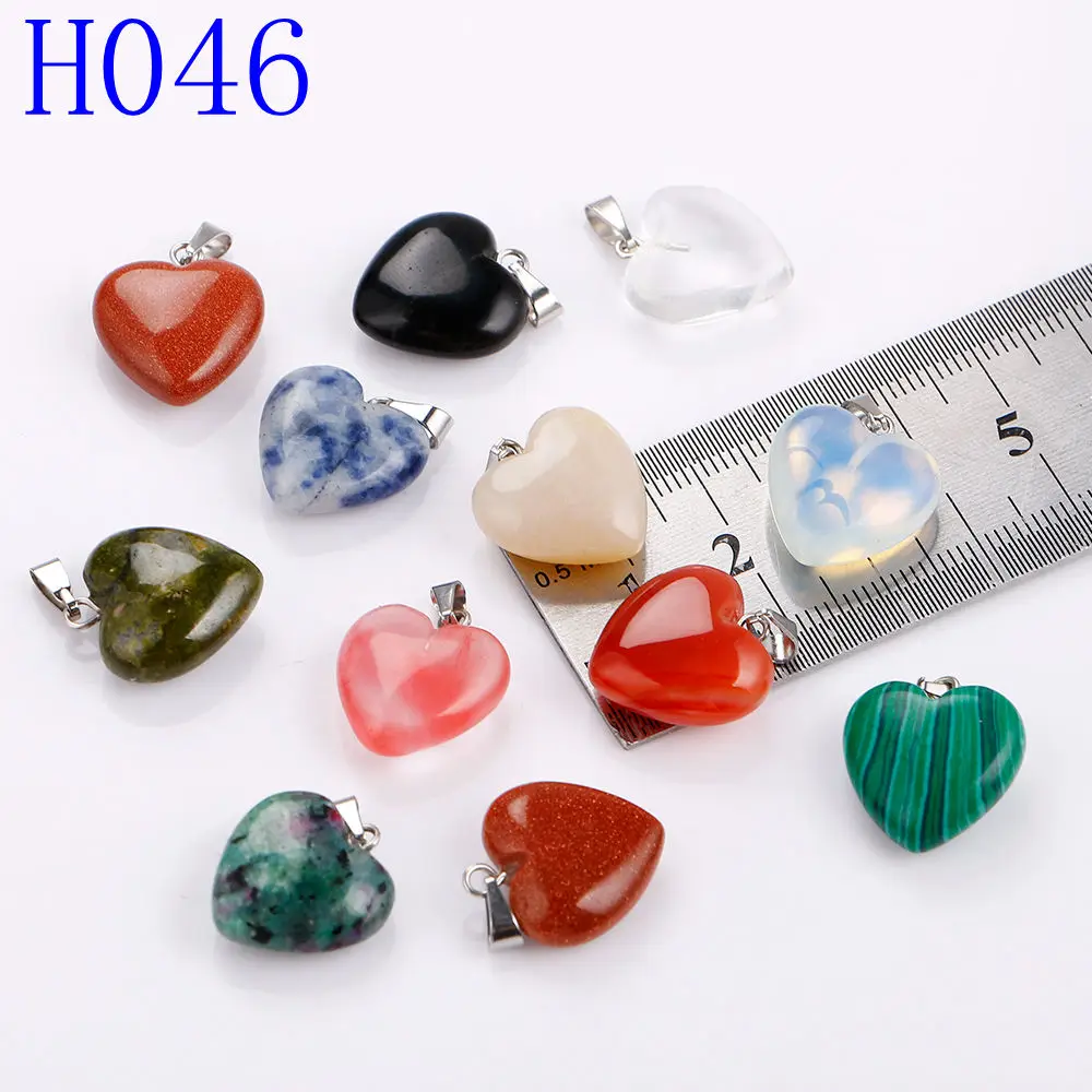 12 PCS Yumten сердце драгоценный камень, шармы подвеска любовь ожерелье Нефритовый камень Веревка Цепь Кулон из природного кристалла аксессуары для ювелирных изделий подарок - Цвет камня: 12 PCS