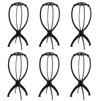 

1 Set 6Pcs Wig Stand Holder Portable Durable Plastic Folding Wig Holder Hairpieces Display Tool Stable Wig Stand Dryer Black