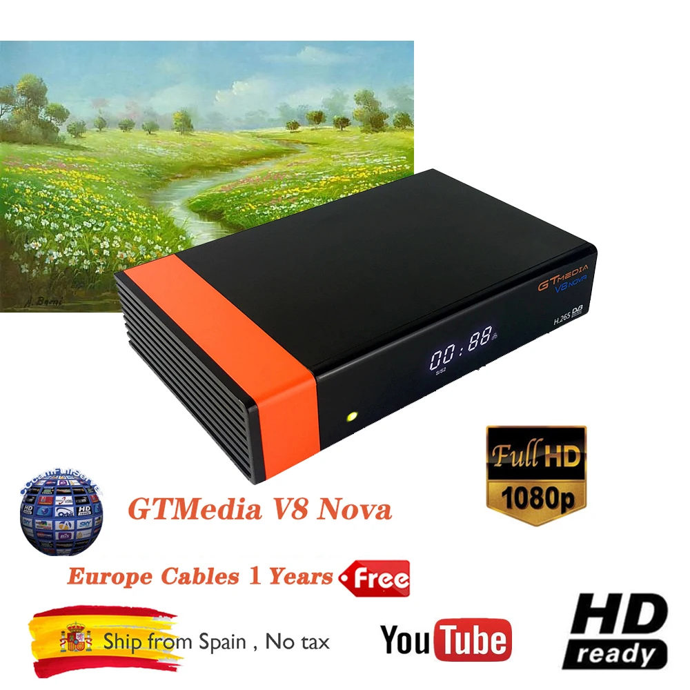 

GT Media V8 Nova DVB-S2 Freesat Satellite Receiver V8 Super New Version H.265 WIFI+1Year Europe Spain PT DE PO CCcam TV decoder