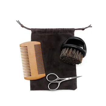 

3 Pcs/set Beard Brushes Kit Bristle Wood Shaving Brush Beard Comb Mustache Scissor for Personal Beauty Care Hairbrush Travel Set