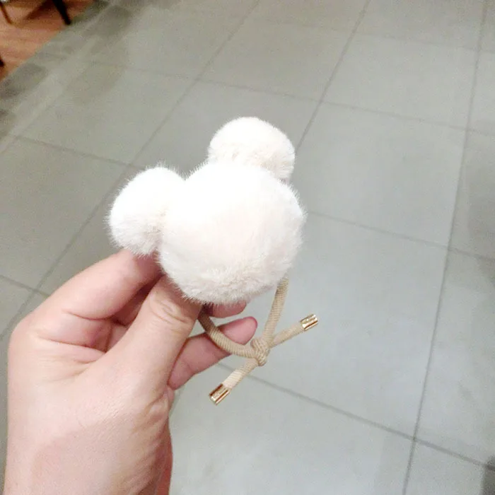 Beige Детские плюшевые повязки для волос с Микки Маусом для девочек, помпоны из искусственного меха, резинки для волос, резинка для волос, держатель для конского хвоста, аксессуары, HT111 - Цвет: Beige