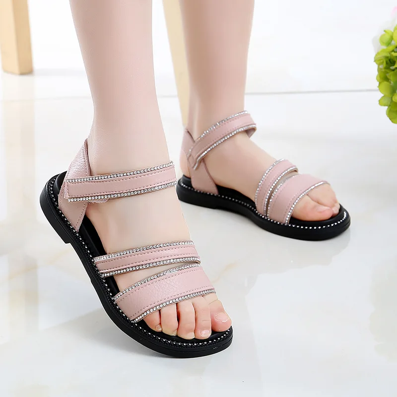 

2019 Summer New Style GIRL'S Sandals Children Fashion Big Boy Light Diamond Sandals Versatile Thick Bottomed Princess Shoes Fash