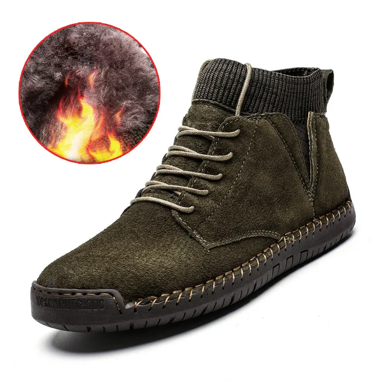 green with fur Брендовая мужская обувь; зимние ботинки; мужские хлопковые зимние ботинки; Мужская обувь; botas hombre; теплые меховые Нескользящие ботильоны; Осенняя мужская Рабочая обувь - Цвет: green with fur