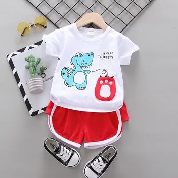 

Cartoon Children Clothes Summer Toddler Boys Sport Suit Two-piece Short Cotton Dinosaur Baby Kids Tracksuit