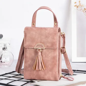

Ladies Wallet Vintage Oil Wax Leather Zipper Tassel Trend Shoulder Women Bag Multi-function Mobile Phone Bag