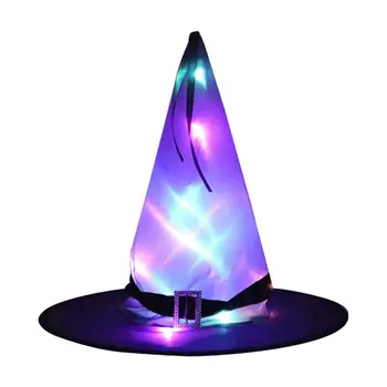 

2020Halloween Witch Hat with LED Light Glowing Witches Hat Hanging Halloween Decor Suspension Tree Glowing Hat for Kids