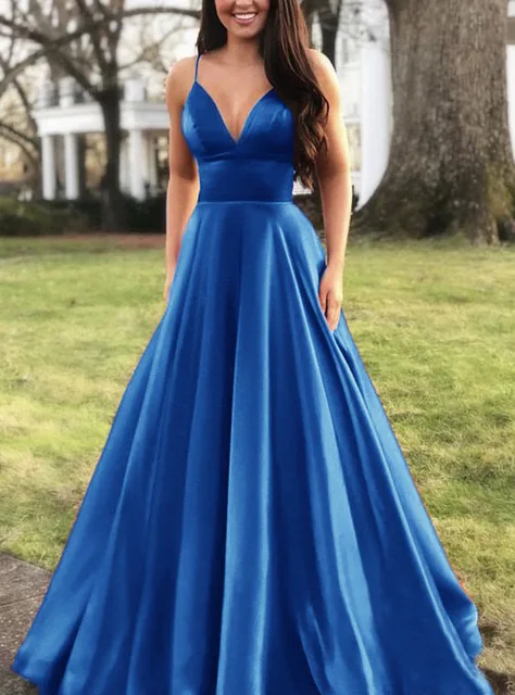 BacklakeGirls, женское сексуальное сатиновое вечернее платье без рукавов с глубоким v-образным вырезом, длинное женское платье для торжества, Vestido Largo Noche - Цвет: blue