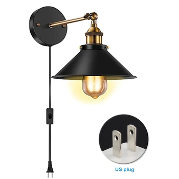 

Plug In Sconces Lighting Fixture Landscape Industrial Vintage Garage Wall Lamp Outdoor Warehouse Iron With LED Bulb Bedroom