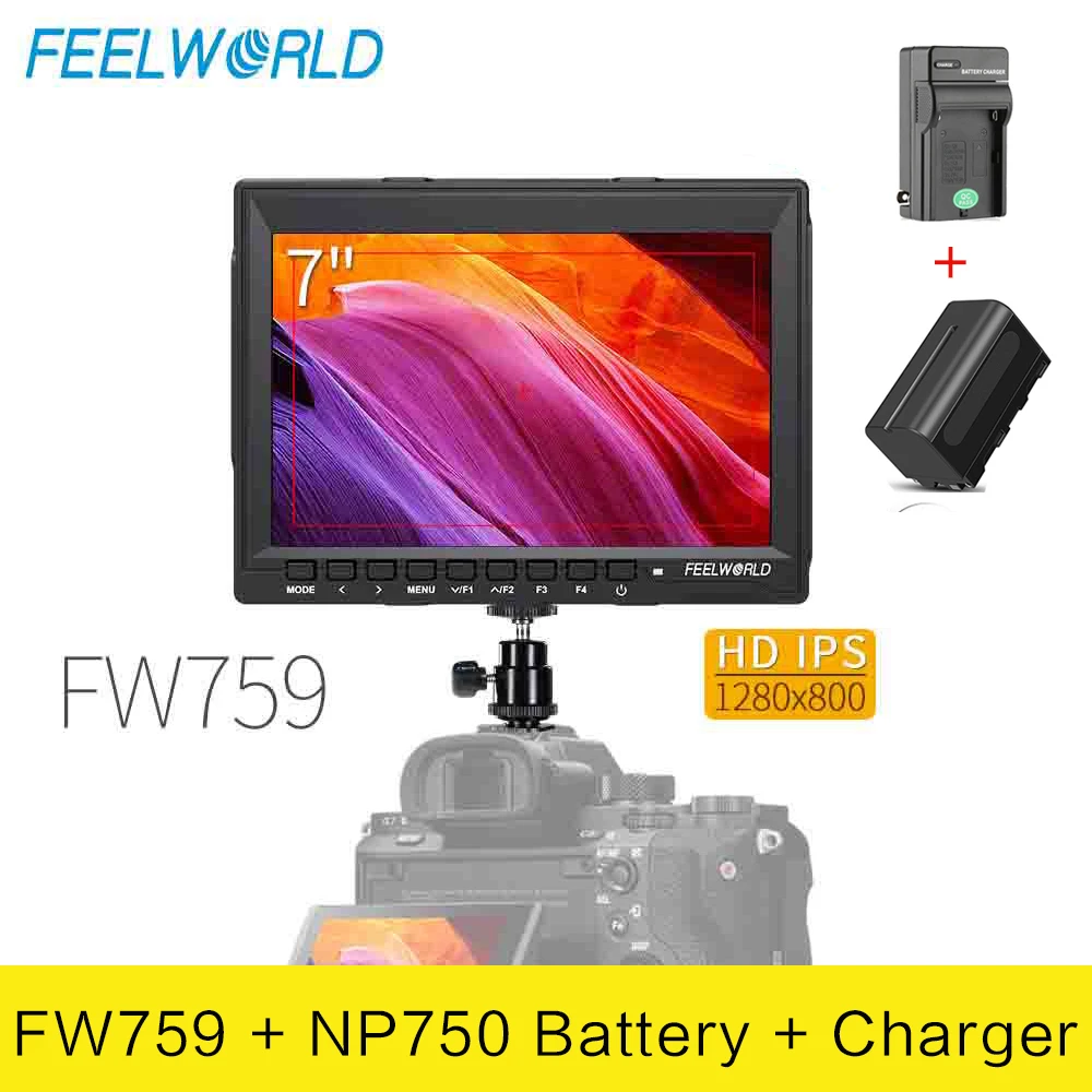 Feelworld T7PLUS Monitor de Campo DSLR de 7 Pulgadas con Batería F550 de 2200 mAh Full HD Focus