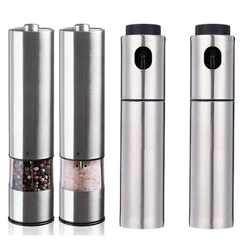 

2x Stainless Steel Oil Vinegar Sprayer Dispenser Spraying Bottle(100Ml) & 2x Electric Salt and Pepper Grinding Unit