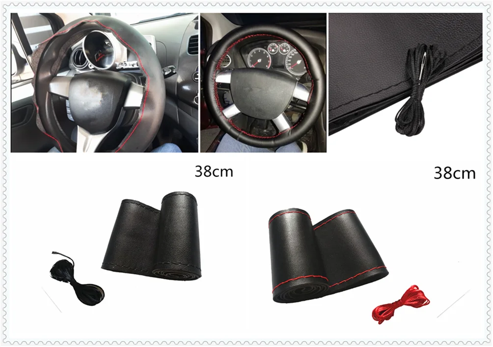 Car steering wheel cover DIY size 38 cm fiber leather hand-sewn for Ford Focus MK2 MK3 MK4 kuga Escape Fiesta Ecosport