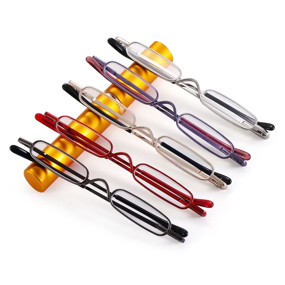 1PC Unisex Compact Mini Slim Pen Reading Glasses Metal Small Tube Spring Hinged Reader Eyeglasses with Portable Clip Case1.0~4.0