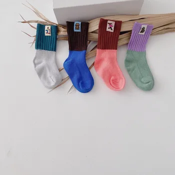 

Baby 2020 New Fashion Spring Kids Knitted Socks Cotton Breathable Contrast Stitching Baby Boy Socks Toddler Girl Sock 4 Pair/lot