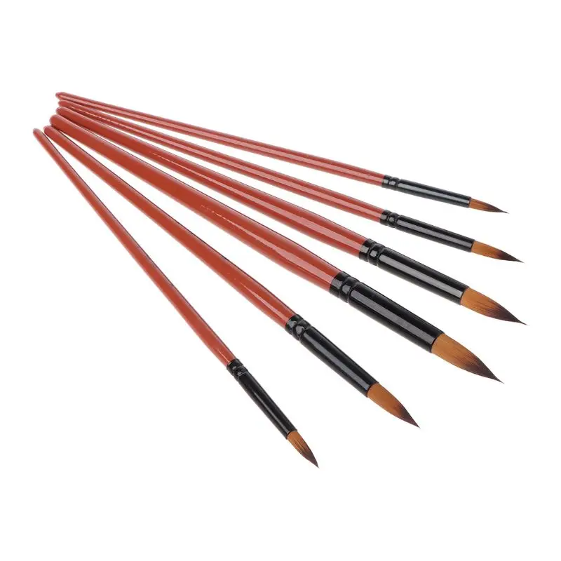 01 6 Pack Nylon Brush Brown Rod Watercolor Brush Set Four Peaks Optional Watercolor Oil Painting Brush Writing Brush - Цвет: 01