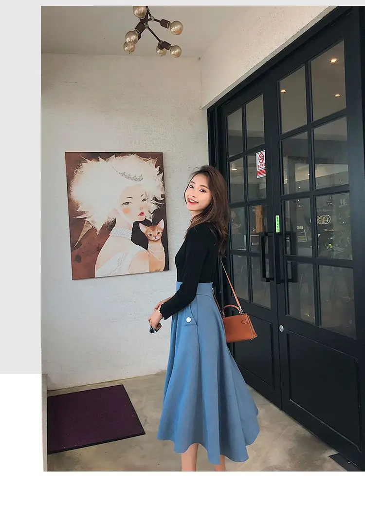 NYFS New Autumn High waist Skirts Fashion Mid-length Umbrella skirt Women Slim Office Skirt Faldas Mujer Saias