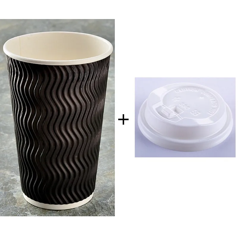 cup and lid 50 шт Высокое качество двухслойная изоляция бумажные стаканчики для горячих напитков 300 мл 400 мл 500 мл утолщение Одноразовые кофейные стаканчики с крышками - Цвет: cup and lid