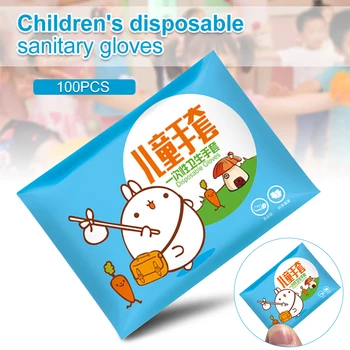 

100pcs PE Kids Children BBQ Restaurant Kitchen Disposable Gloves Universal House Cleaning Transparent Eco Friendly Dinner Eating