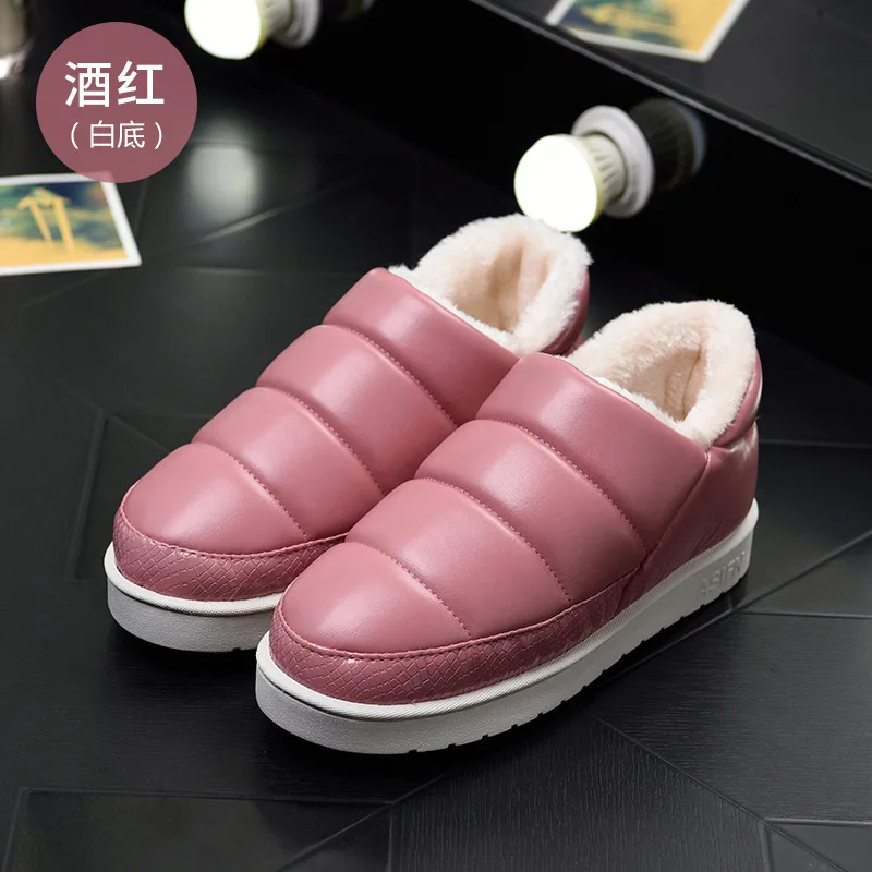 Meat red Женские зимние ботинки теплые ботильоны нескользящая обувь из водонепроницаемого материала; удобная плюшевая домашняя обувь для мальчиков и девочек в помещении и на открытом воздухе cottonshoes - Цвет: Meat red