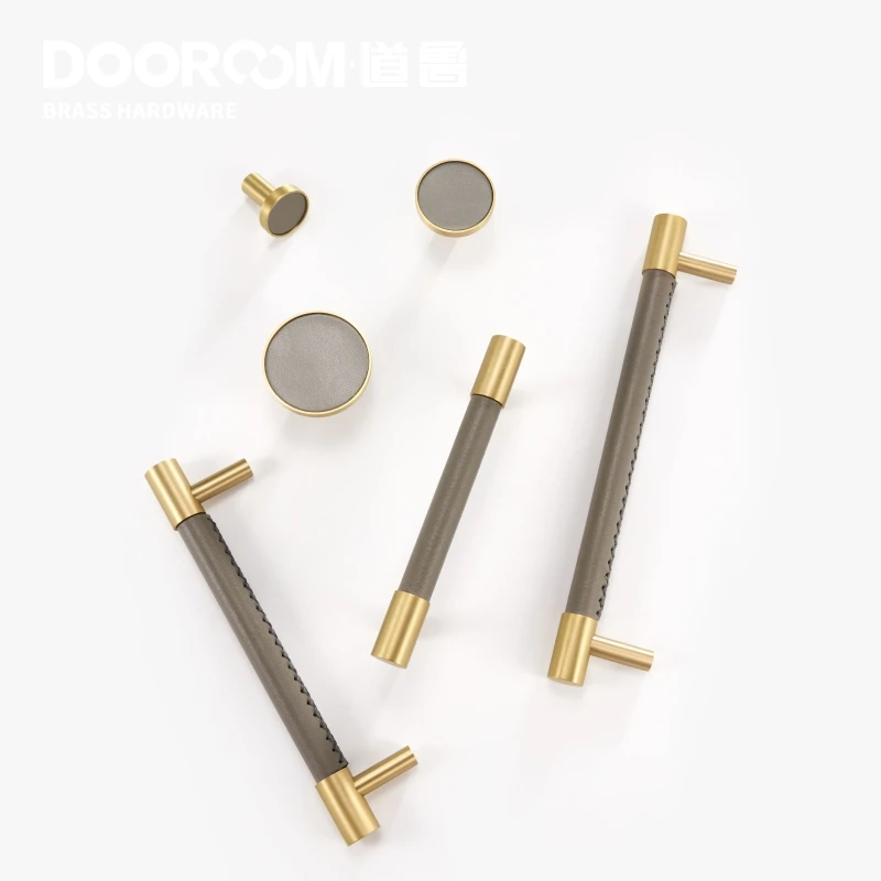 Ручка для мебели Dooroom из натуральной латуни легкая Роскошная серая фурнитура