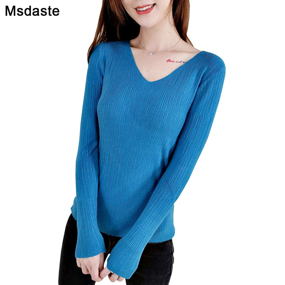 

Autumn V Neck Women Sweater Knitted Fashion Womens Sweaters 2019 Winter Tops Lady Pullover Jumper Pull Femme Hiver Truien Dames