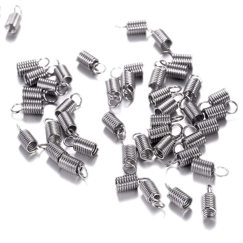 50pcs Stainless Steel Coil Cord Ends Spring Fastener Crimp Clasp for Leather Cord Necklace Bracelet Jewelry Making
