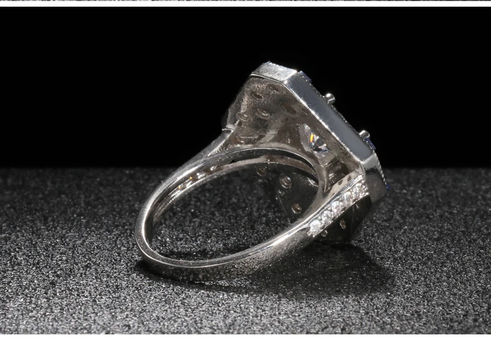 Bague Ringen, геометрическое серебро 925, Ювелирное кольцо с камнями для женщин, Круглый Циркон, прямоугольник, сапфир, женский подарок, вечерние аксессуары