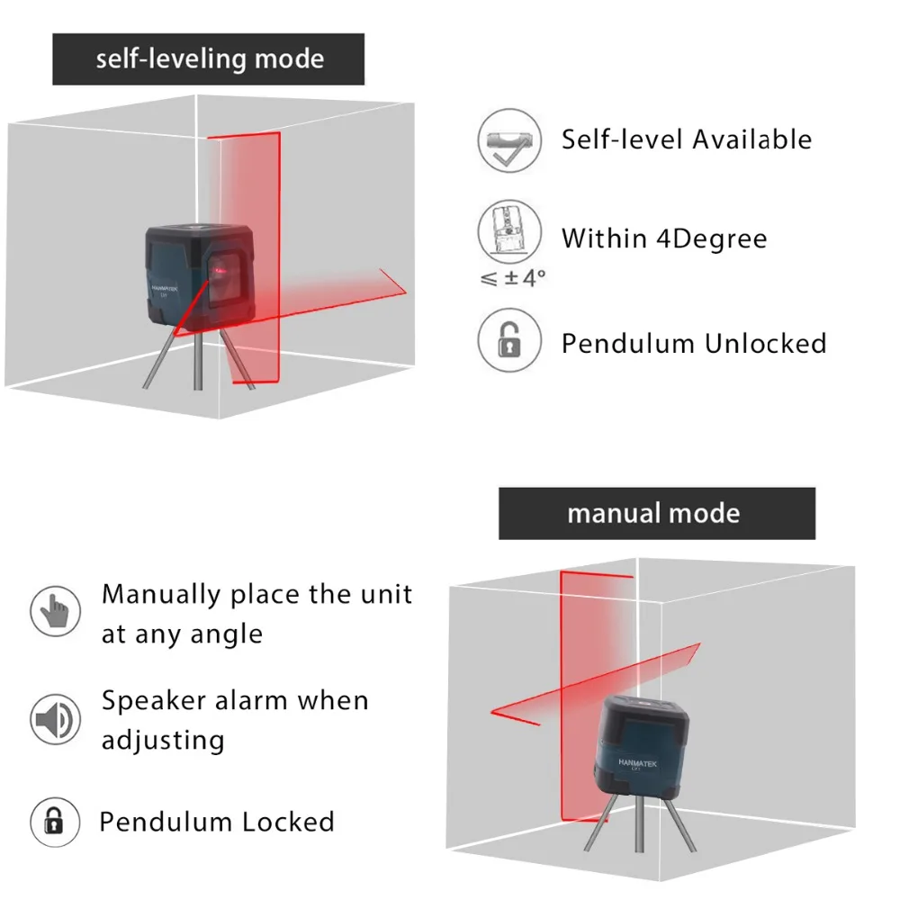 Лазерный уровень Крест Красный/зеленая линия луч горизонтальная линия 33 фута(10 м)/вертикальная линия 16.5фт(5 м