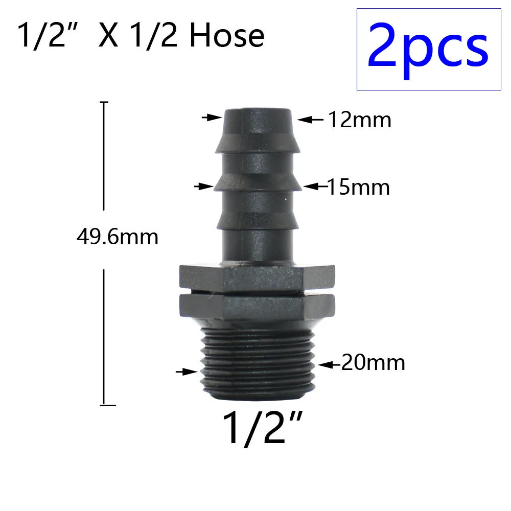 2pcs 1/2" 3/4" 1" Thread To Barb 16mm 20mm 25mm 32mm PE Hose Connector Adapter Gagriculture Irrigation System Pipe Coupler