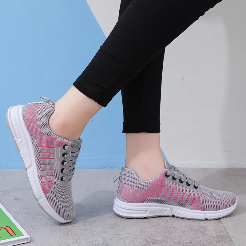

Platform Sneakers Shoes Mesh Breathable Ladies Fashion Shoes Height Increasing Pink Black Shoes For Woman Outdoor Sneakers Cheap