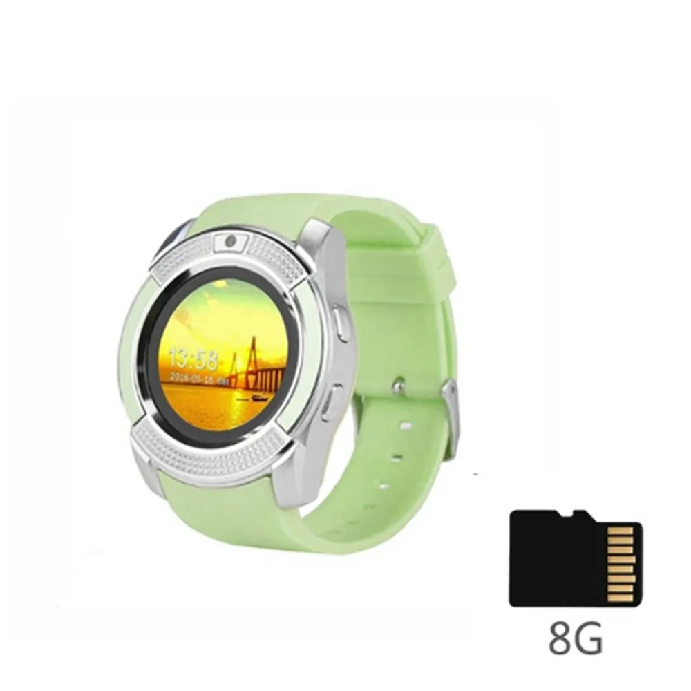 green 8G Card Смарт-часы V8, Bluetooth, Смарт-часы с сенсорным экраном, наручные часы с камерой, слотом для sim-карты, водонепроницаемые спортивные часы для Android - Цвет: green 8G Card