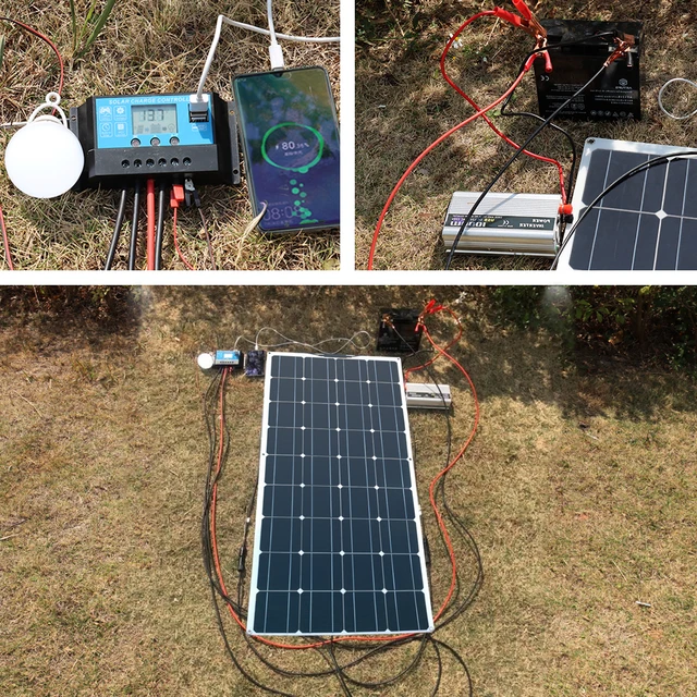solar panel 300w 12v kit system battery charger for car RV boat Van camper power light travel camping 1000w inverter 4