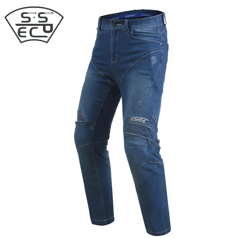 SSPEC мотоциклетная куртка весна лето Мужская джинсовая куртка ветрозащитная мотоциклетная джинсовая куртка Chaquetas верхняя одежда с защитным механизмом - Цвет: blue pants