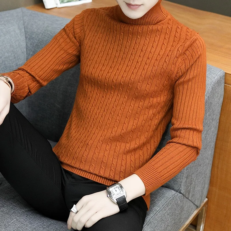Men's Solid Casual Long Sleeve Turtleneck Sweater Knitted Ribbed Slim Fit Pullover Thermal Sweater high neck sweater men