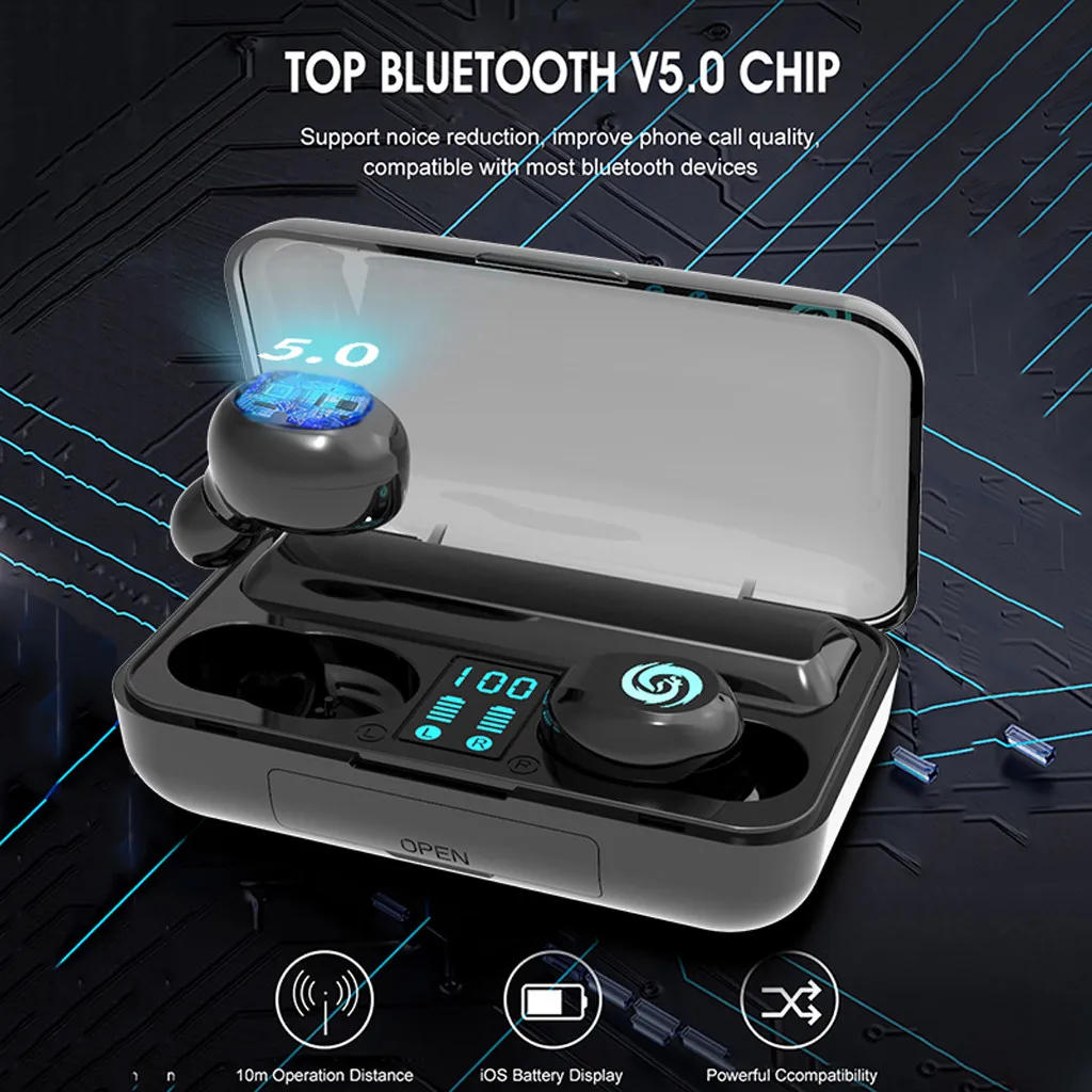 50# беспроводные наушники Bluetooth V5.0 TWS светодиодный дисплей с аккумулятором 2000 мАч гарнитура с микрофоном беспроводные bluetooth-наушники