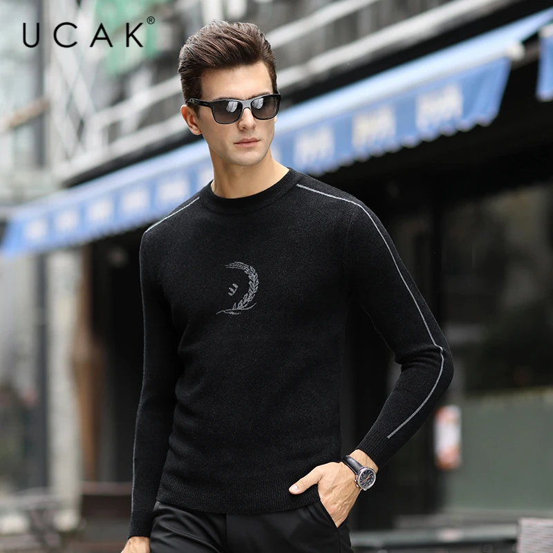 

UCAK Printed O-Neck Sweaters Men Clothing New Winter Arrivals Streetwear Pullover Pull Homme Casual Warm Thick Clothes U1196