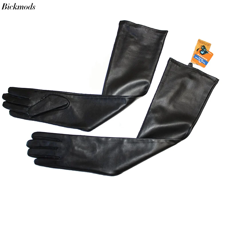 

BICKMODS Long leather gloves women long sheepskin gloves touch screen thin silk spring and autumn thick velvet lining arm sets
